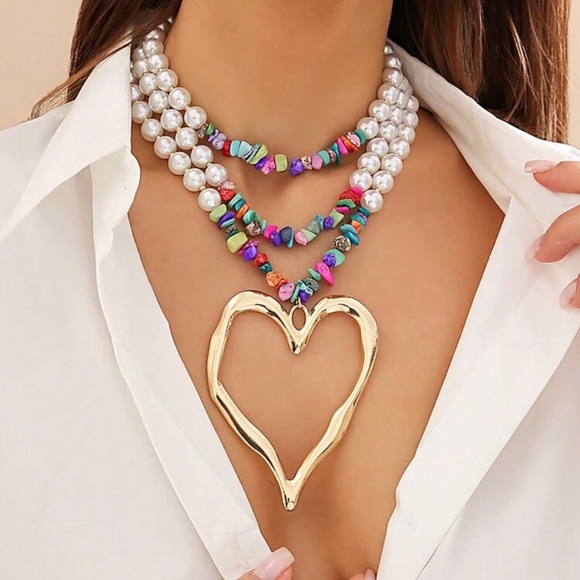 New Multicolor Pearl Heart Necklace - Picture 2 of 5